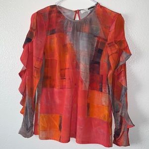 TRACY REESE FRILLED MULTI-COLOR ABSTRACT STRETCH 95% SILK TOP SIZE SMALL